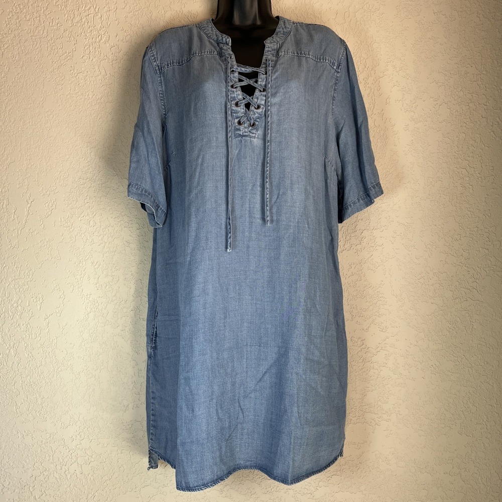 Philosophy Lace-Up chambray denim Tercel tunic dress size large